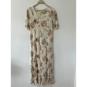 Vintage 90s Starina‎ Lace Maxi Dress Medium V Neck Boho Cottagecore Floral